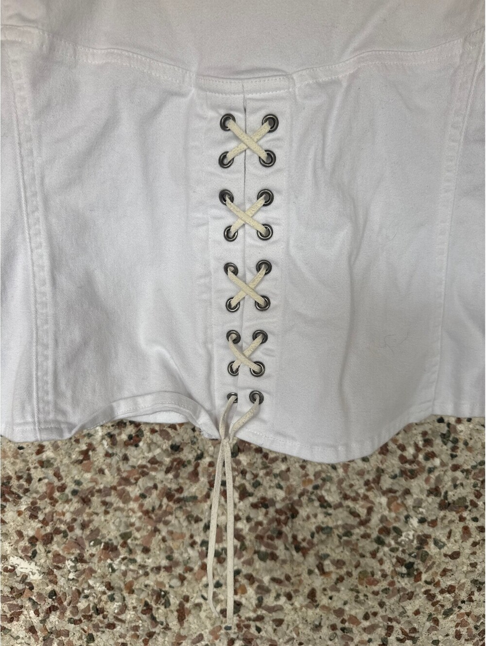 Harley Davidson White Denim Vest Corset Lace Back Flame Logo Womens M - Picture 2 of 5